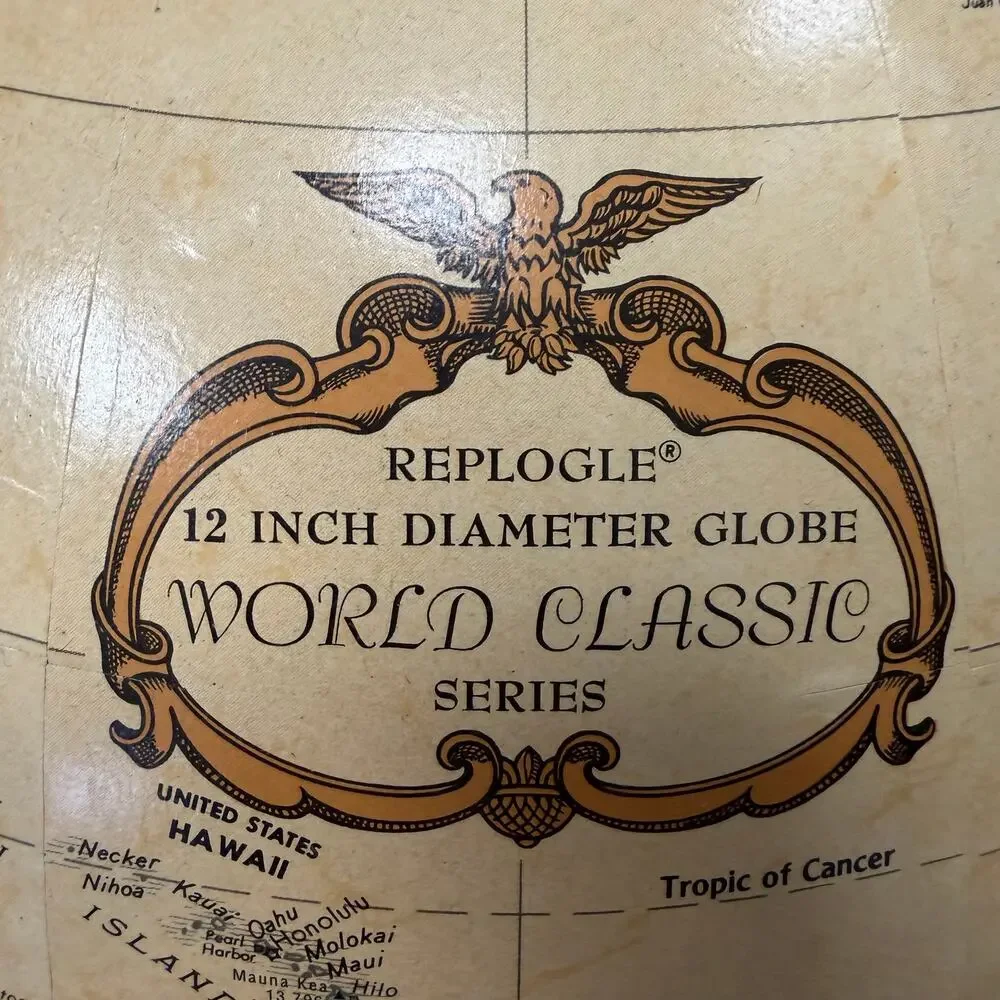 Replogle World Classic Series 12” Globe Wood Base Raised Relief Map Made in USA